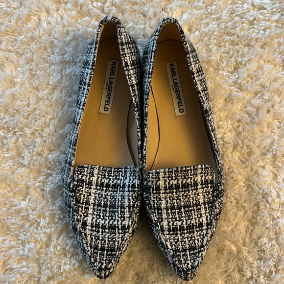 Karl Lagerfeld Paris Black White Tweed Destine Loafer Flat Shoe Size 8 - Picture 2 of 6